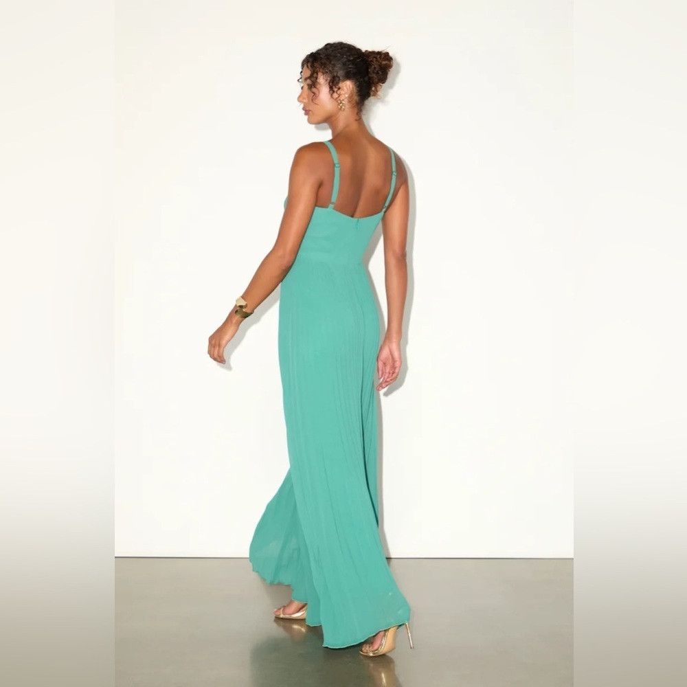 Lulus Exemplary Poise Green Pleated Wide-Leg Jumpsuit - Picture 3 of 10
